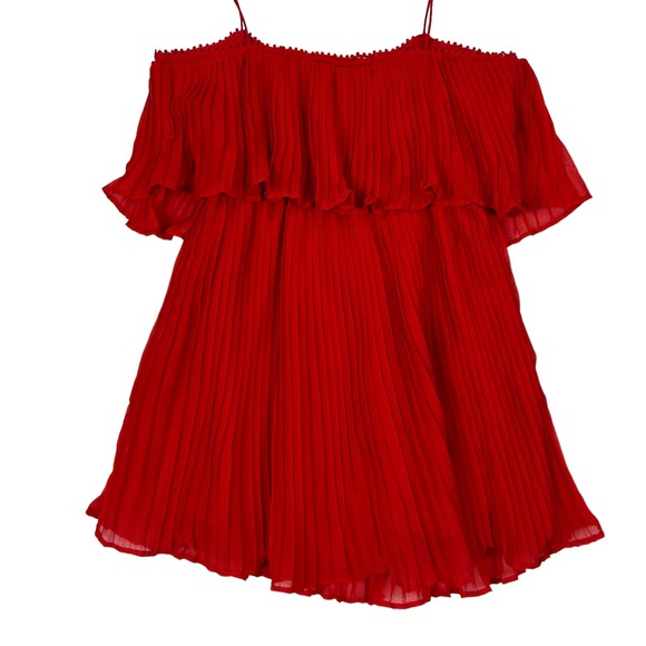 Zara Red Pleated Spaghetti Strap Lightweight Dress Size Small - Picture 1 of 6